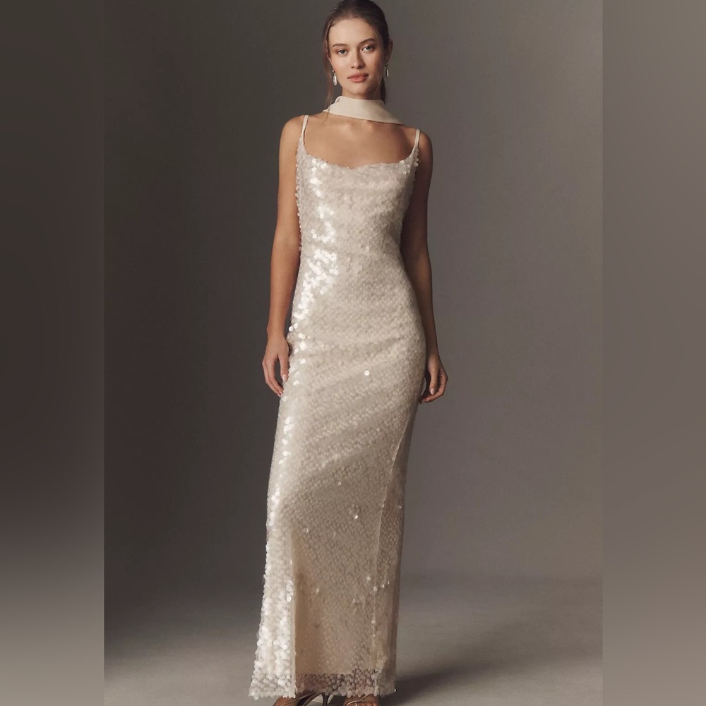 Liquid stretch sequin column Maxi Dress